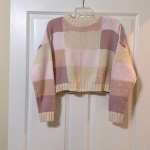 STORIA Cropped Pullover Sweater Patchwork Knitwear Pink Beige‎ Cream Cute Trendy